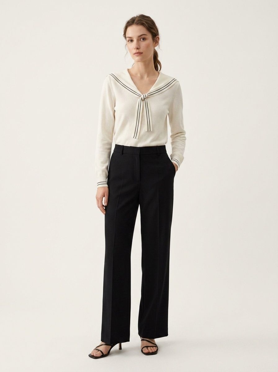 Women's Sailor Collar Tie Front Knit Sweater