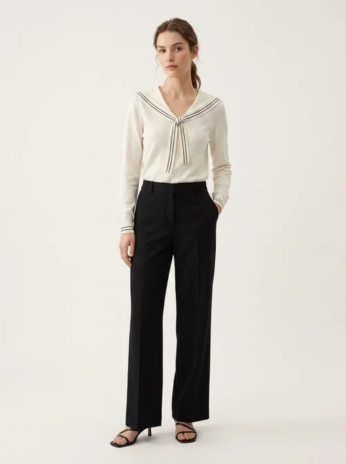 Women's Sailor Collar Tie Front Knit Sweater