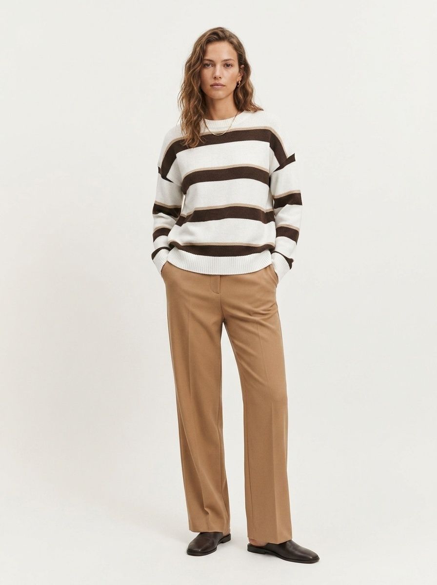 Women's Striped Crewneck Knit Pullover Sweater