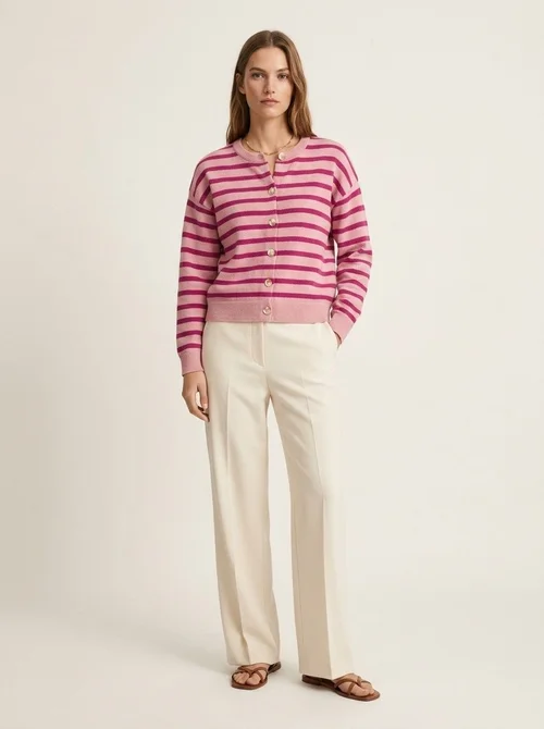 Striped Button-Down Knit Cardigan Sweater