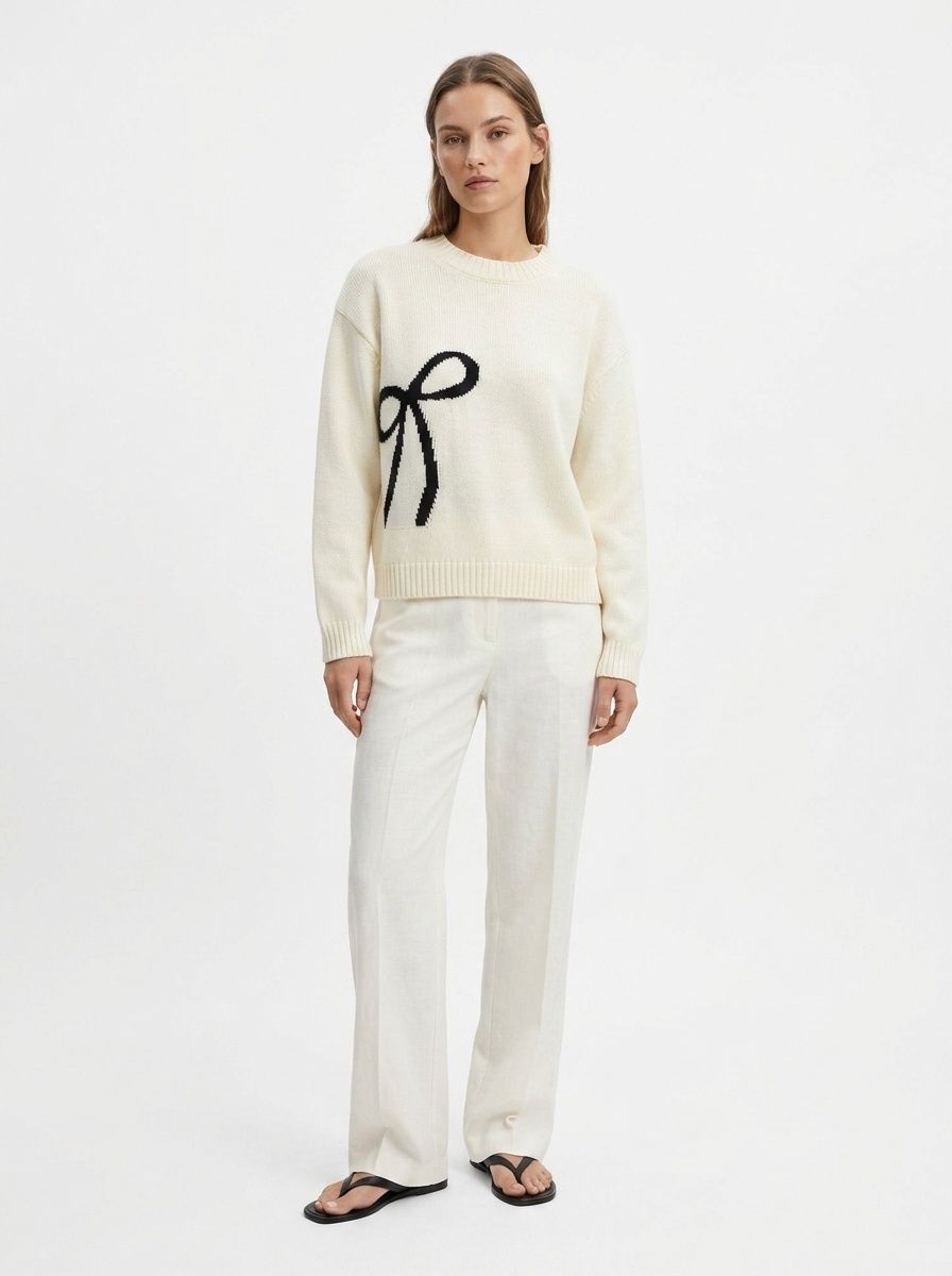 Women's Bow Graphic Crewneck Knit Sweater