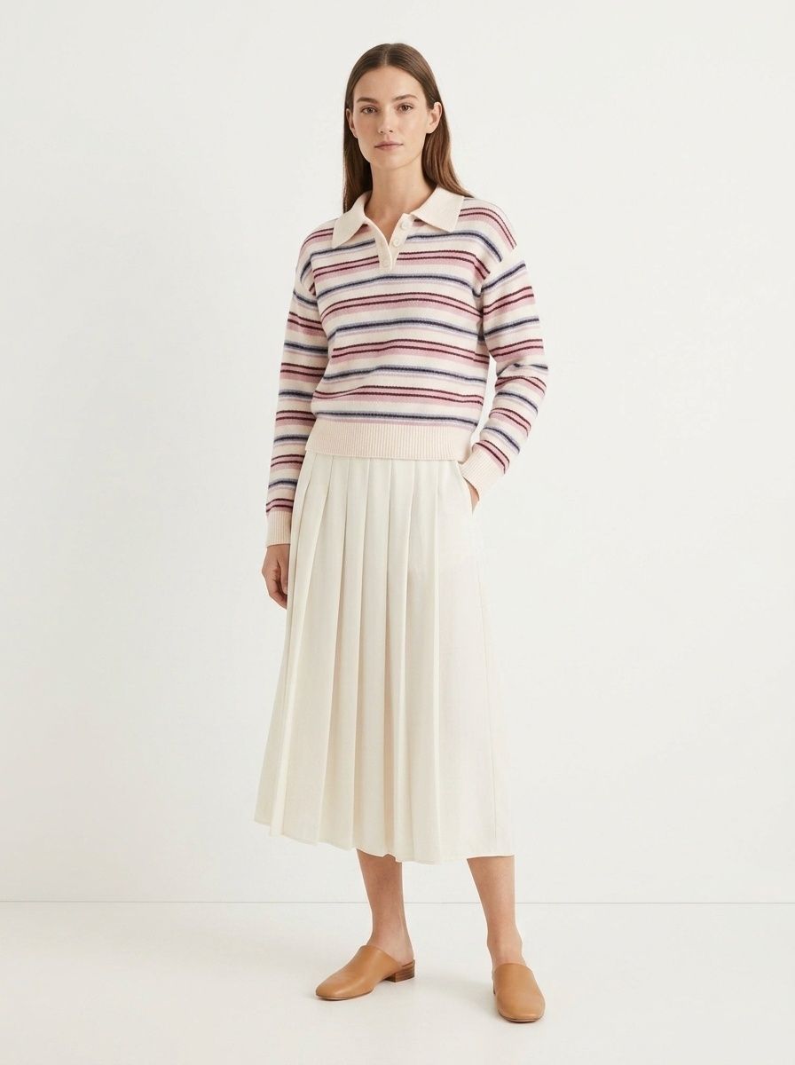 Women's Striped Polo Collar Knit Sweater
