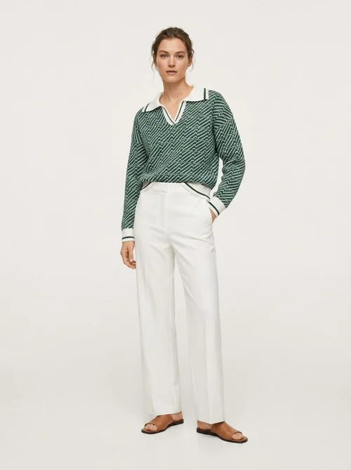 Women's Geometric Knit Long Sleeve Polo Sweater