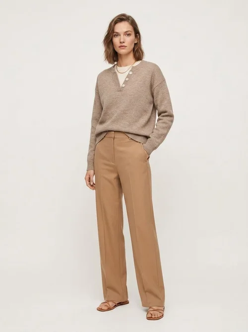Women's Layered Look Henley Knit Pullover Sweater