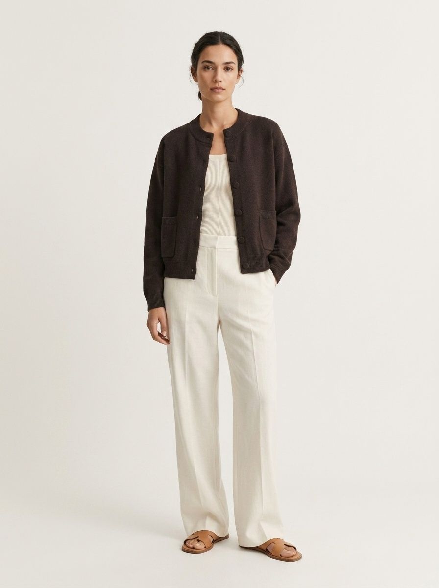 Women's Dark Brown Button-Down Knit Cardigan