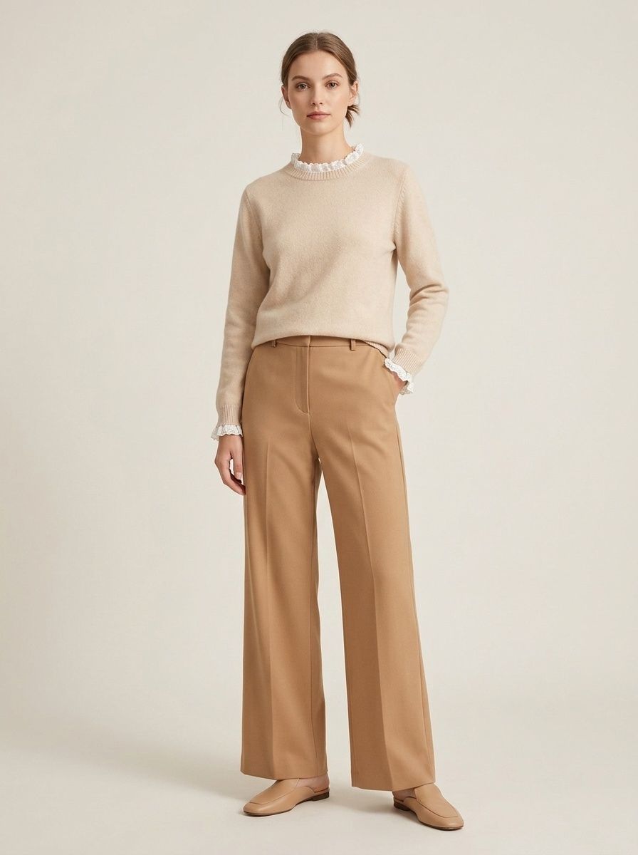 Women's Lace Trim Crewneck Knit Sweater