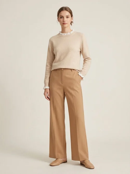 Women's Lace Trim Crewneck Knit Sweater