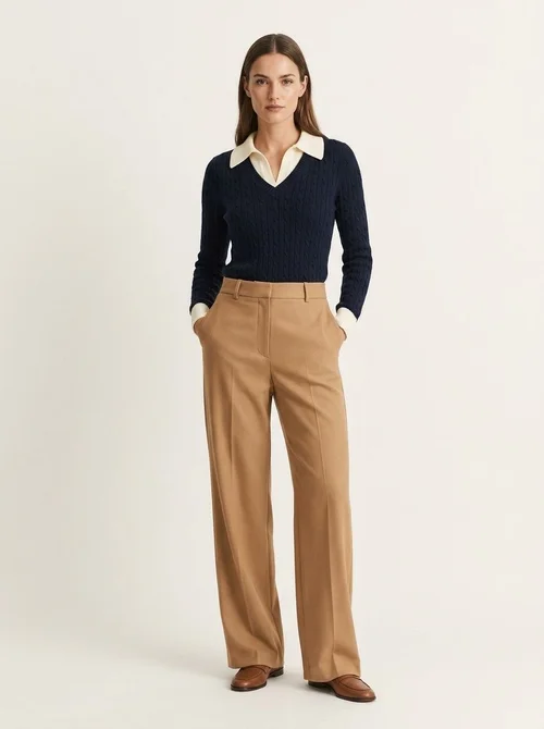 Women's 2-in-1 Cable Knit Collared Sweater