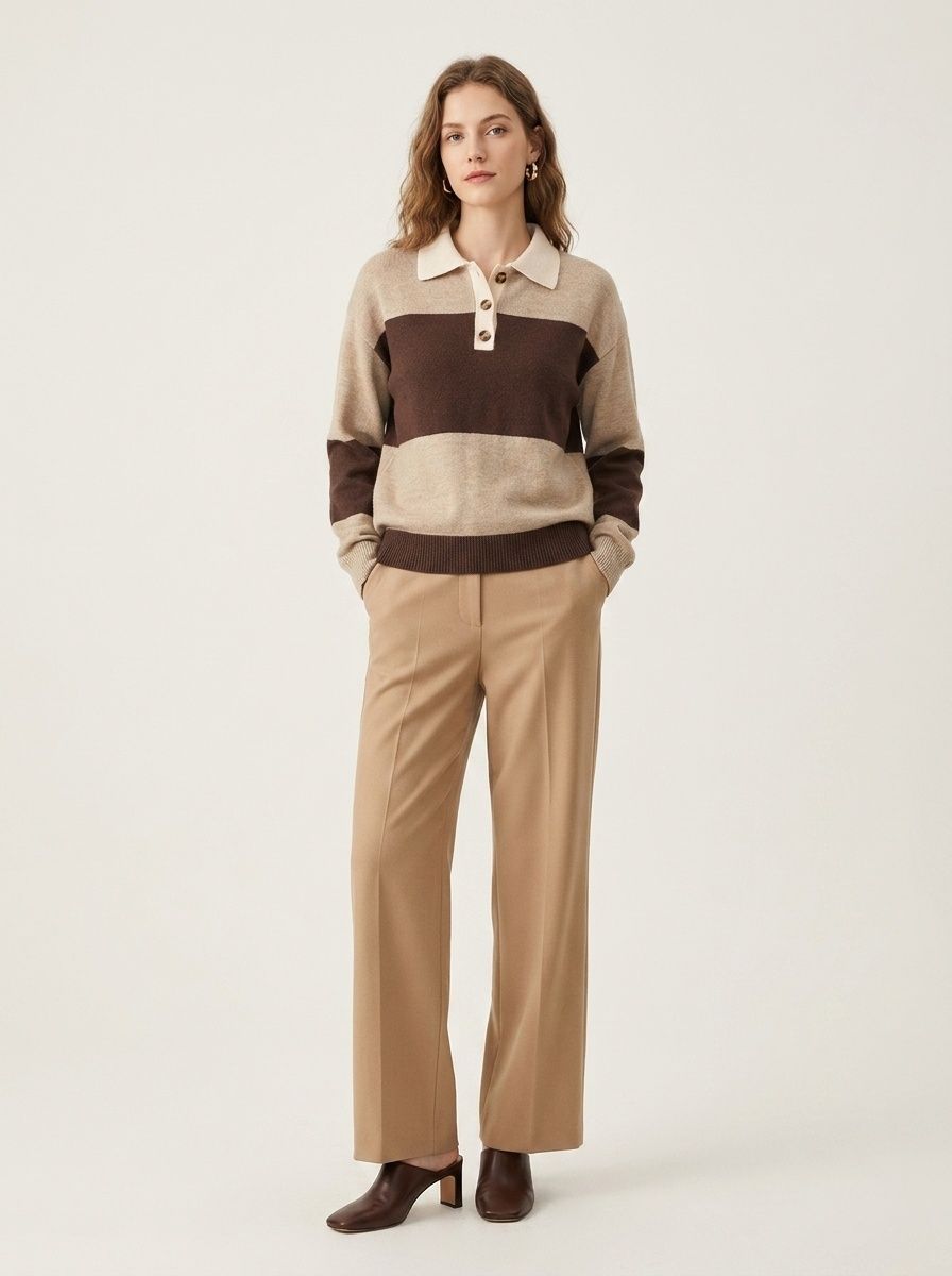Striped Polo Collar Knit Sweater
