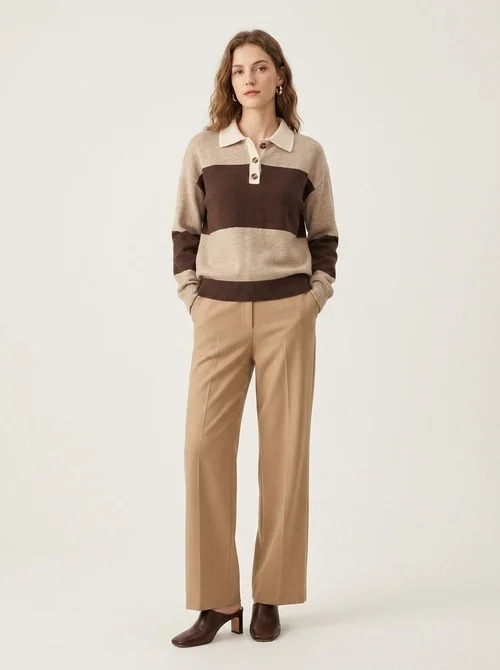 Striped Polo Collar Knit Sweater