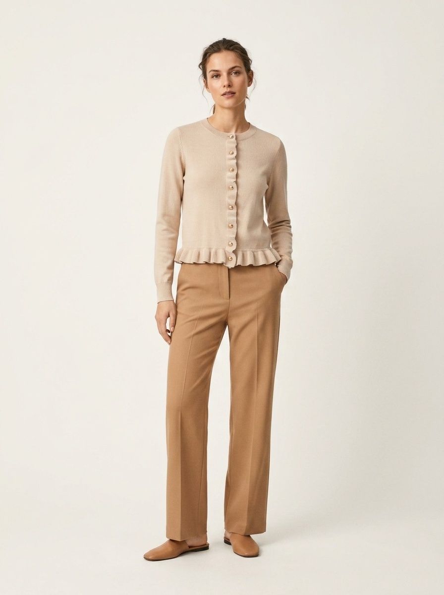 Women's Ruffle Trim Button Front Knit Cardigan