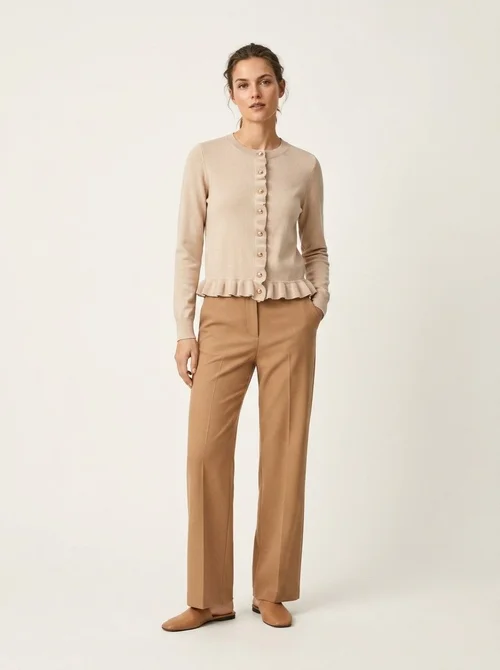 Women's Ruffle Trim Button Front Knit Cardigan