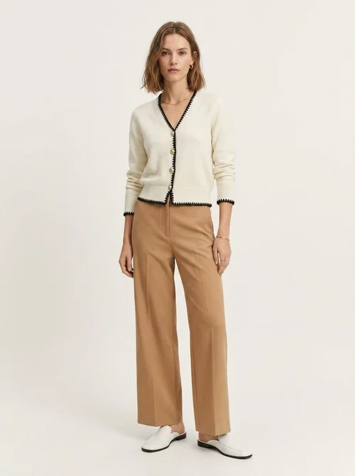 Contrast Trim Knit Cardigan Sweater