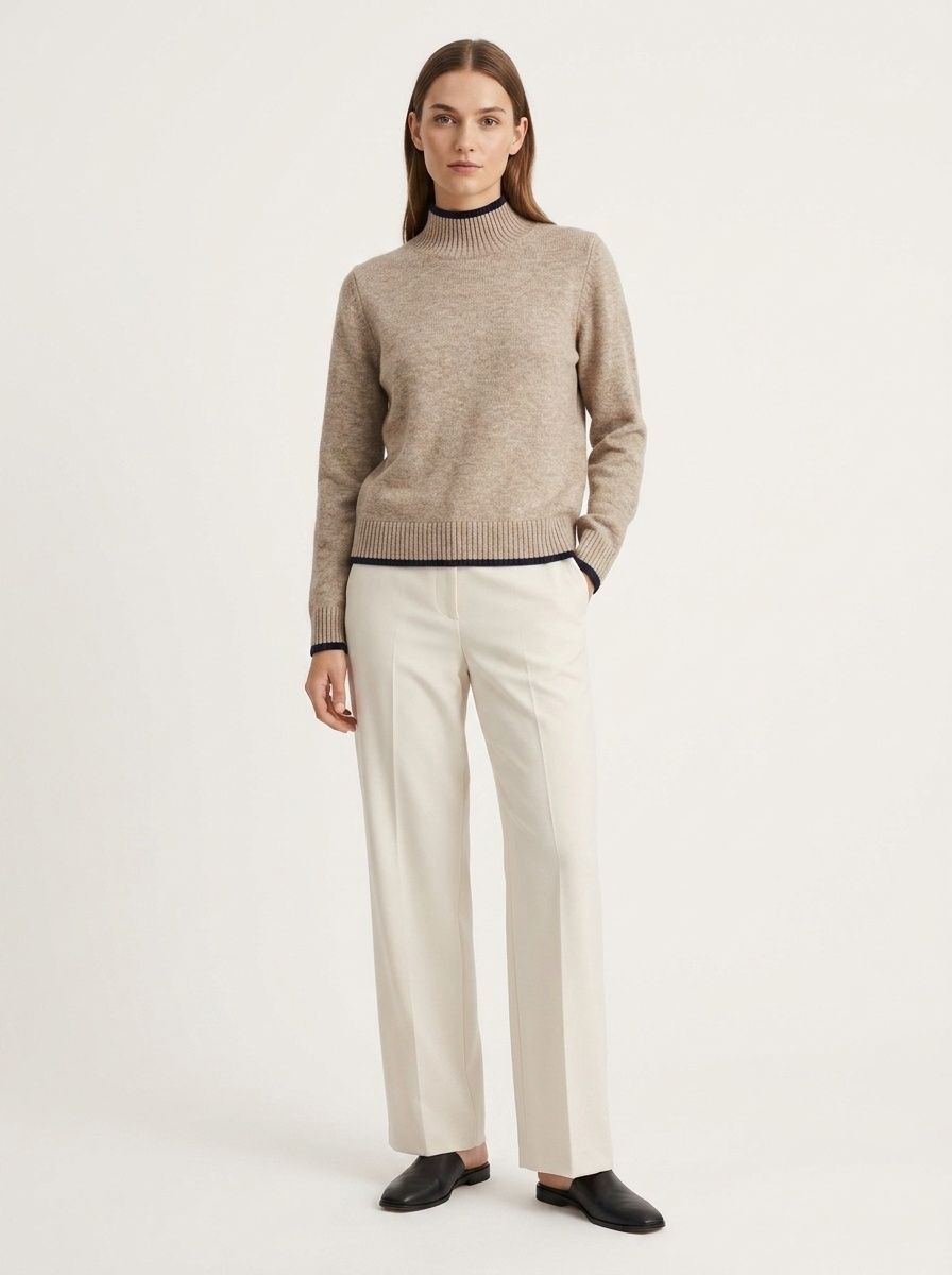 Contrast Trim Mock Neck Knit Sweater