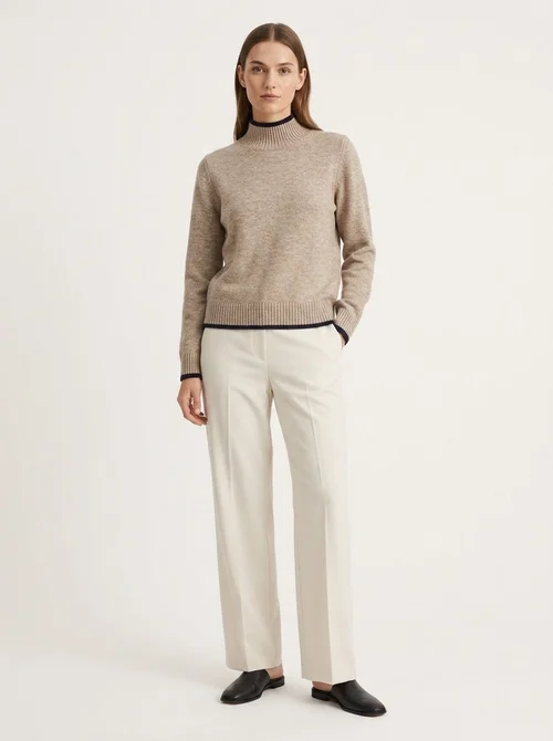 Contrast Trim Mock Neck Knit Sweater