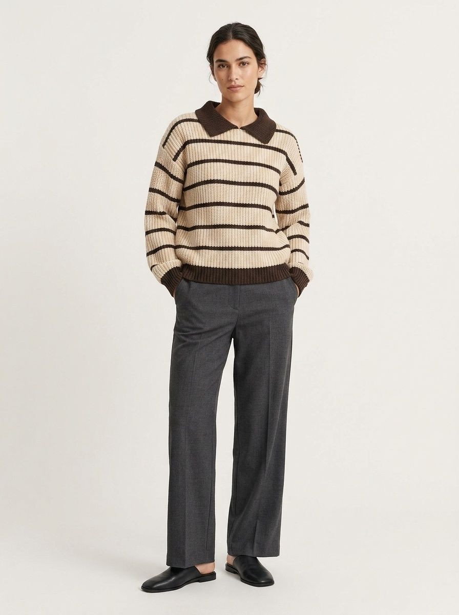 Striped Polo Collar Sweater