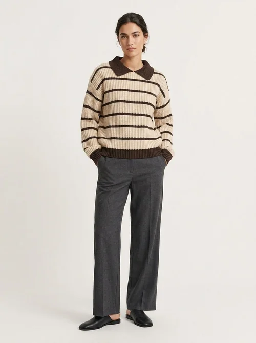 Striped Polo Collar Sweater
