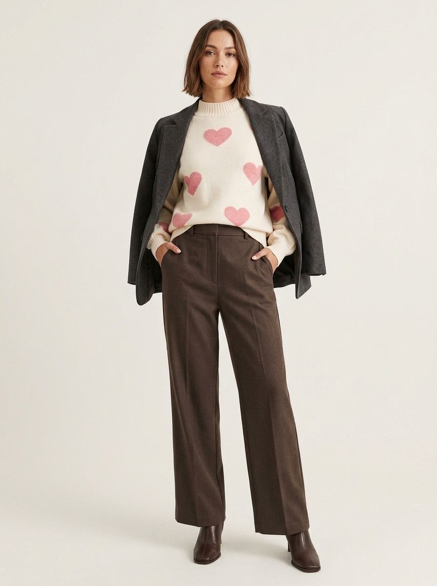 Women's Mock Neck Heart Jacquard Knit Sweater