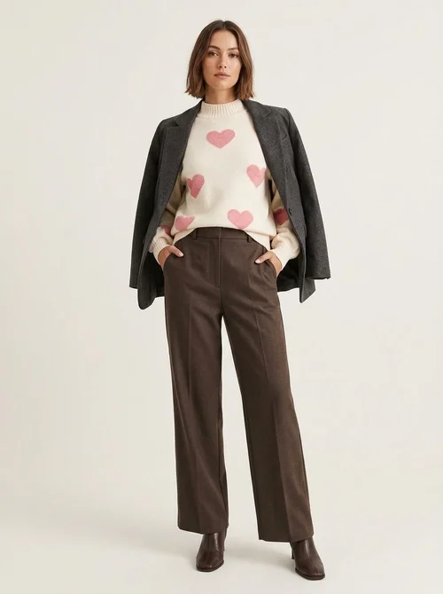 Women's Mock Neck Heart Jacquard Knit Sweater
