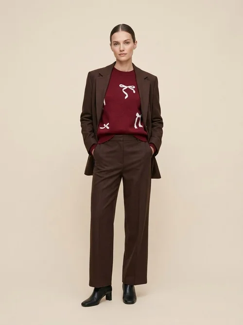 Women's Bow Jacquard Crew Neck Knit Sweater