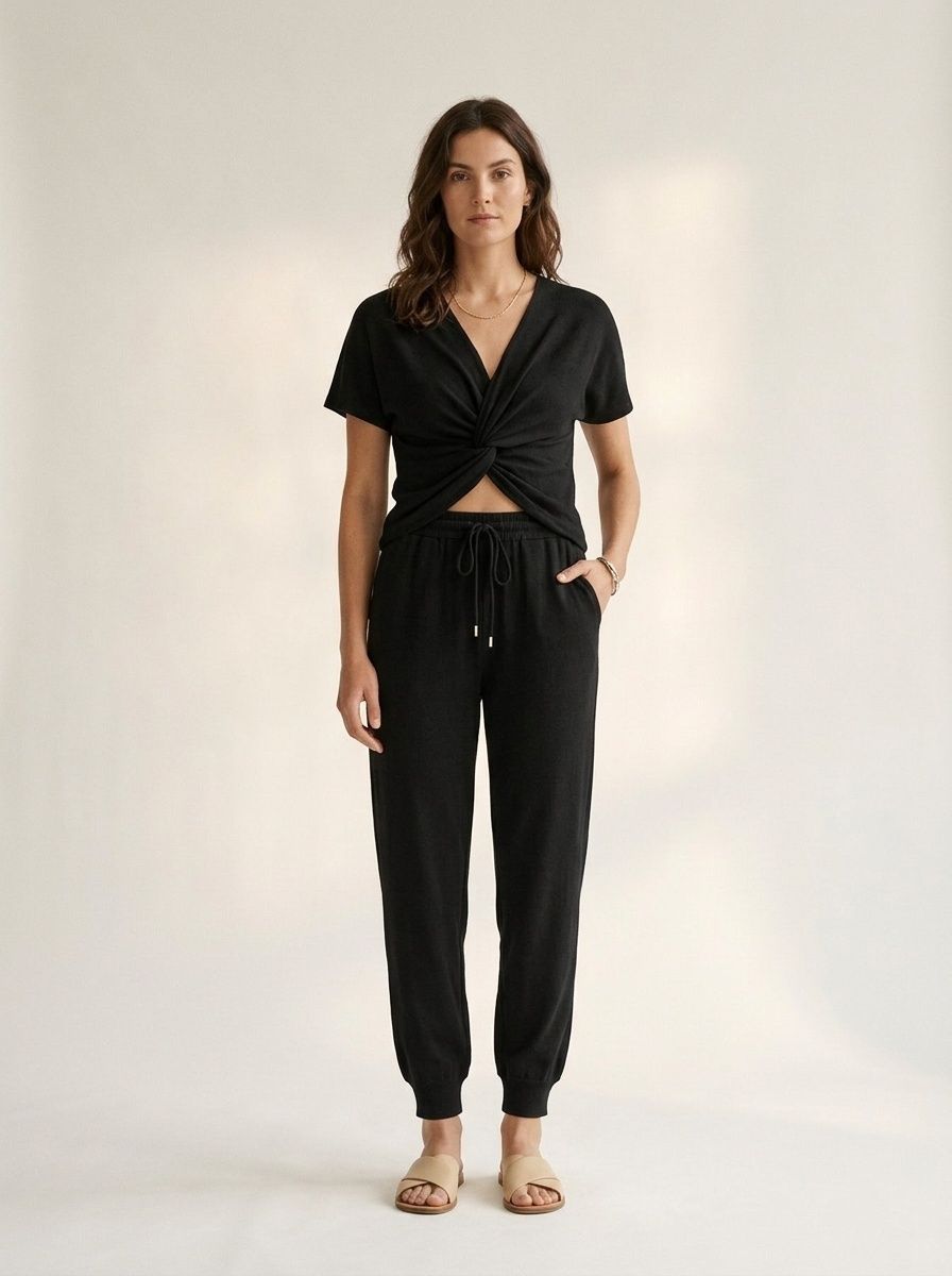 Women's Twist Front Top & Jogger Pants 2-Piece Set