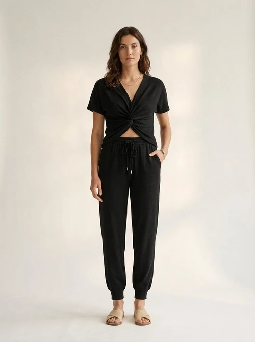 Women's Twist Front Top & Jogger Pants 2-Piece Set