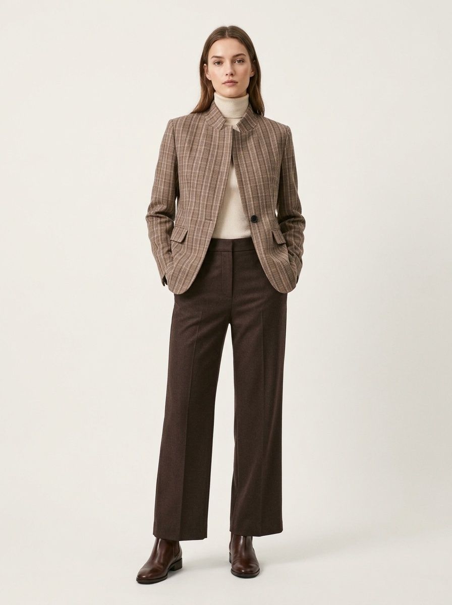 Women's Plaid Asymmetric High Neck Blazer Jacket