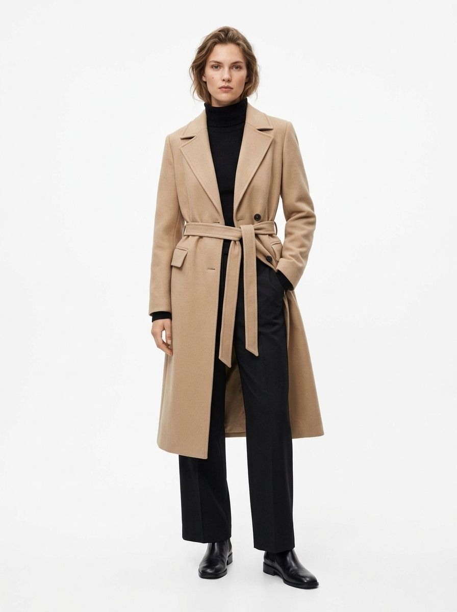 Women's Double-Breasted Longline Belted Trench Coat