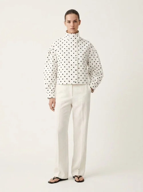 Polka Dot High Neck Zip Up Cropped Jacket