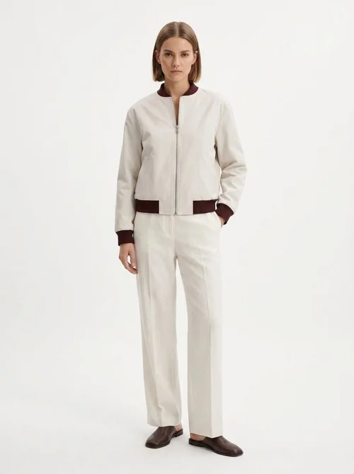 Two-Tone Ribbed Trim Zip-Up Bomber Jacket