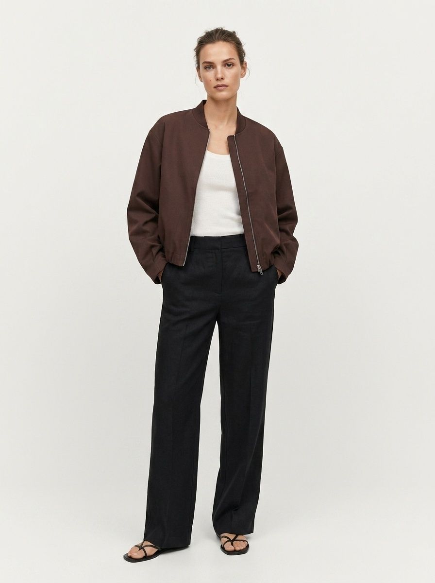 Women's Cropped Zip-Up Bomber Jacket