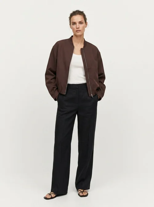 Women's Cropped Zip-Up Bomber Jacket