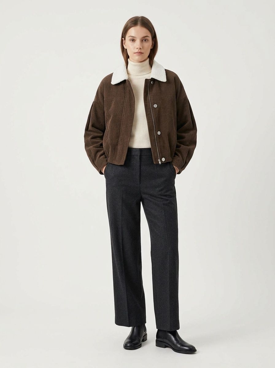 Women's Corduroy Crop Jacket with Sherpa Collar