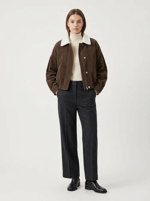 Women's Corduroy Crop Jacket with Sherpa Collar