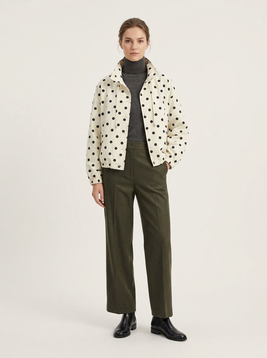 Women's Polka Dot Stand Collar Button-Up Jacket