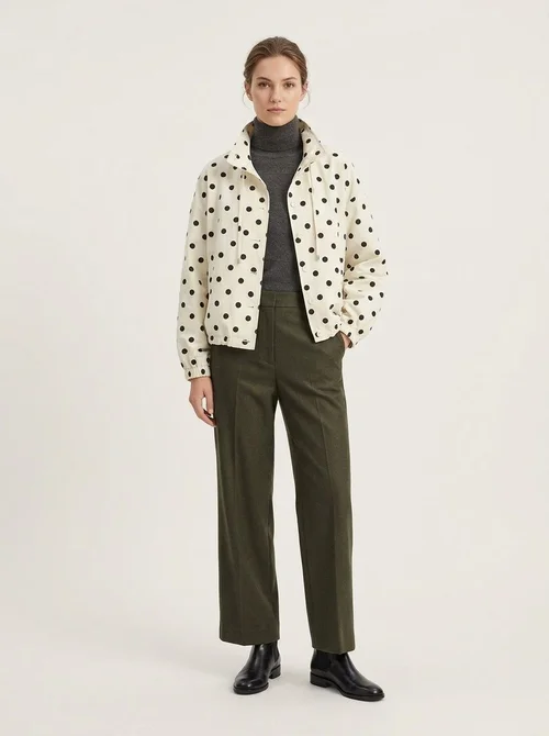 Women's Polka Dot Stand Collar Button-Up Jacket