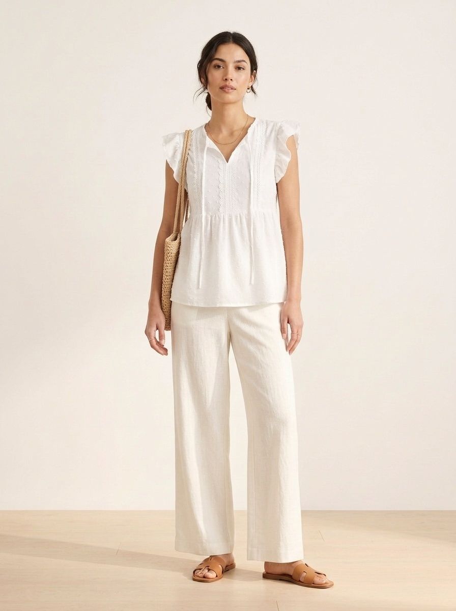 Women's Swiss Dot Ruffle Sleeve V-Neck Peplum Blouse