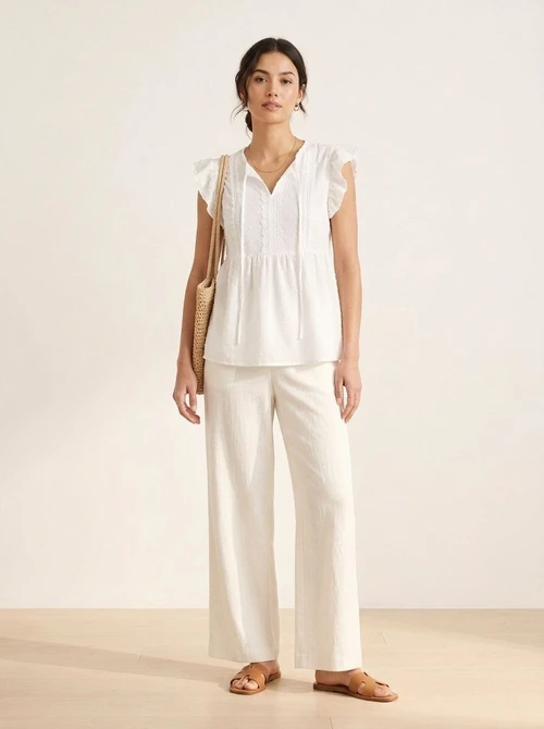 Women's Swiss Dot Ruffle Sleeve V-Neck Peplum Blouse