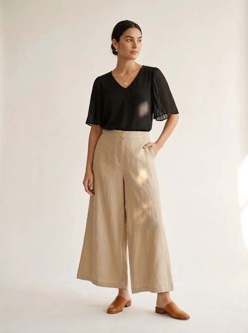 Elegant V-Neck Pleated Flutter Sleeve Blouse