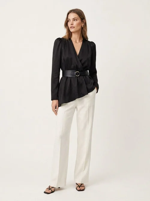 Women's V-Neck Belted Peplum Blouse