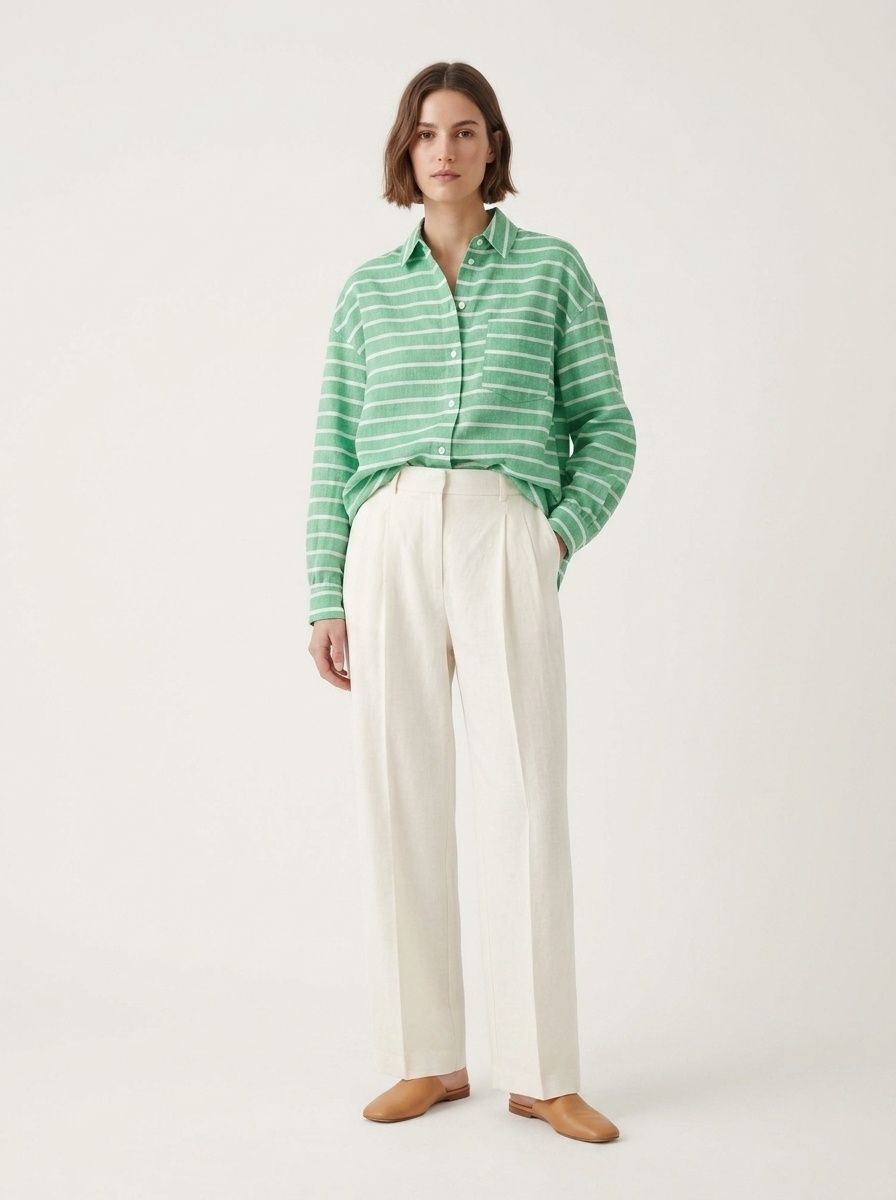 Women's Striped Button-Down Long Sleeve Shirt