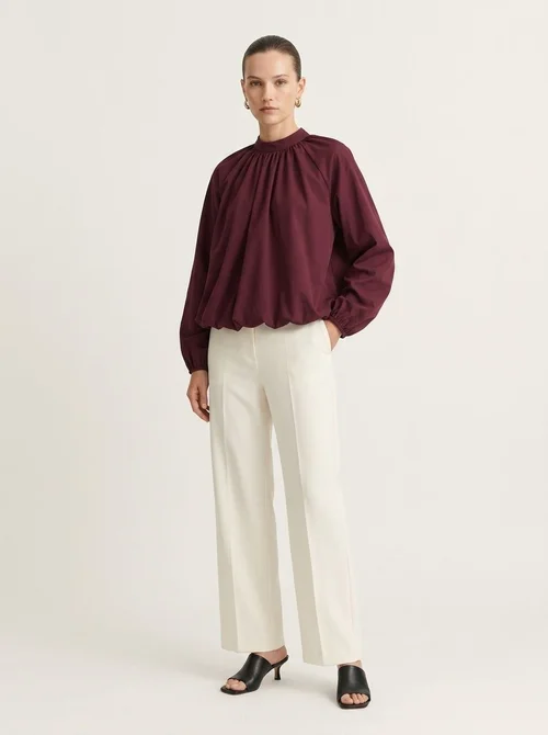 Women's High Neck Tie-Back Lantern Sleeve Blouse