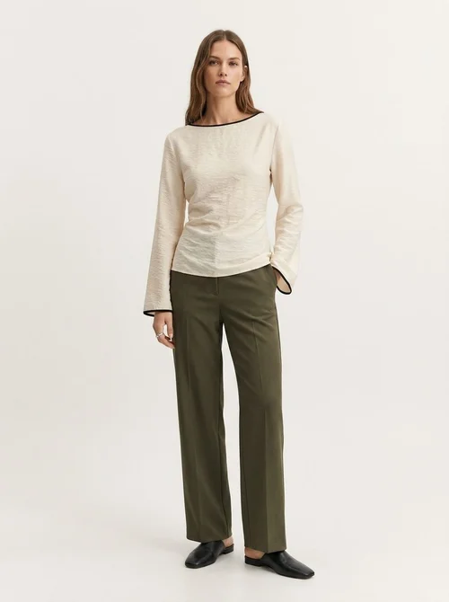 Women's Boat Neck Flared Long Sleeve Lace-Up Back Top