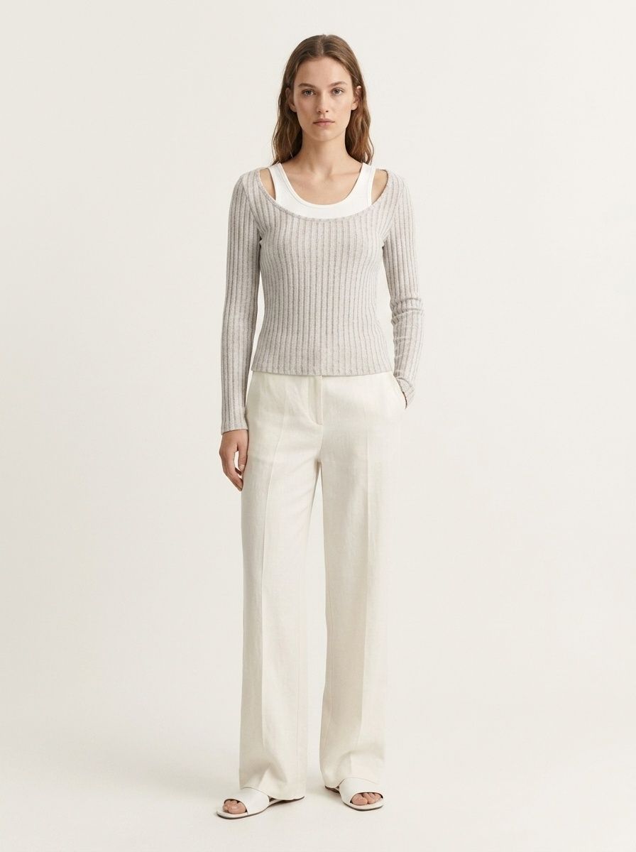 Women's 2-in-1 Ribbed Knit Long Sleeve Top
