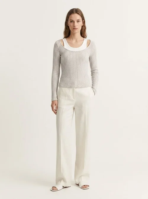 Women's 2-in-1 Ribbed Knit Long Sleeve Top