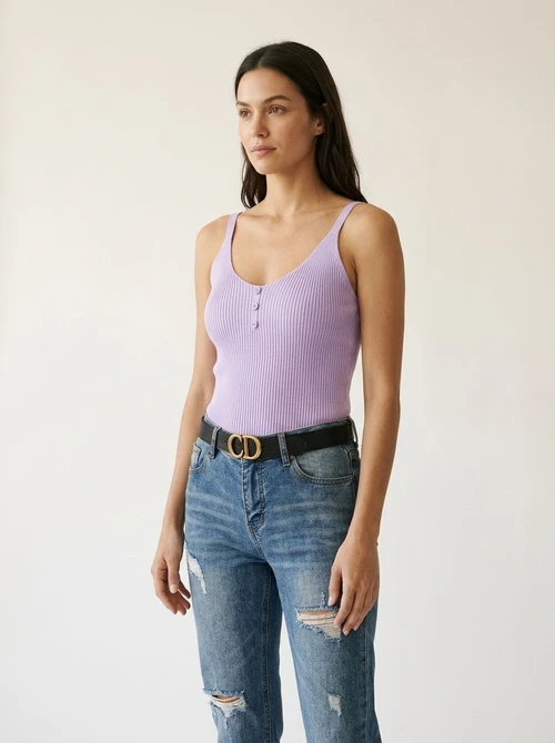 Women's Ribbed Knit Button Front Crop Camisole Top