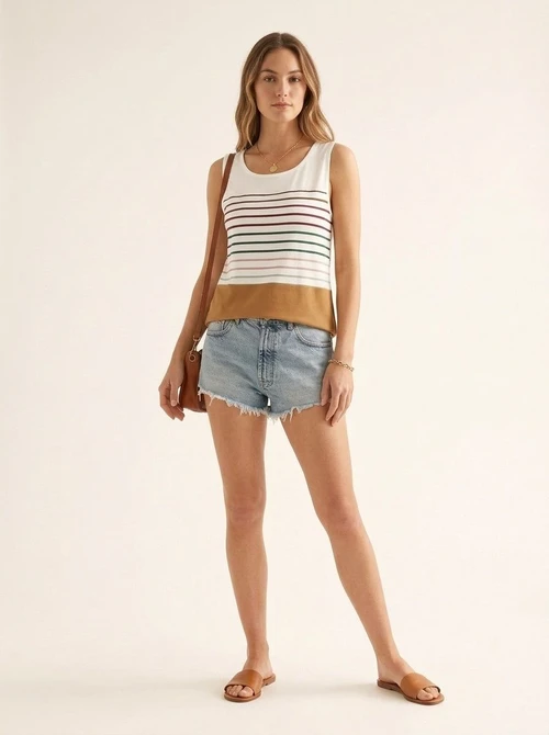 Women's Multicolor Stripe Color Block Sleeveless Tank Top