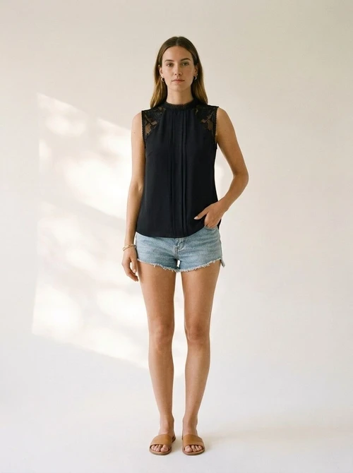 Elegant Lace Mock Neck Sleeveless Top