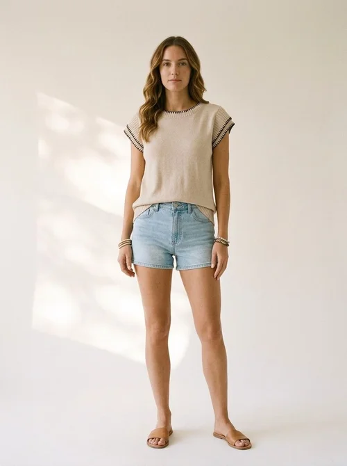 Chic Contrast Stitch Knit Sleeveless Top for Women
