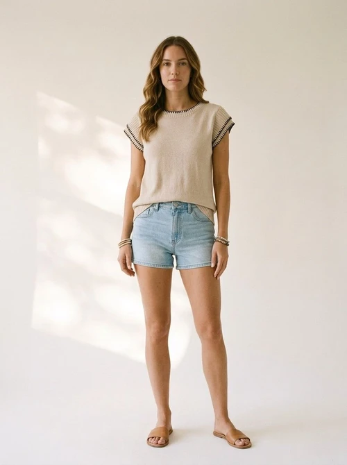 Chic Contrast Stitch Knit Sleeveless Top for Women